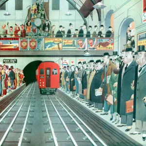 Rush hour at a London tube station, by A. W. Wilson