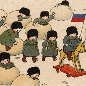 Russian Soldiers hatching out of eggs - Easter Postcard