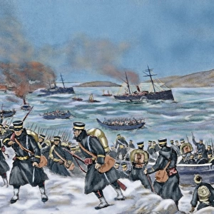 Russo-Japanese War (1904-1905). Landing of Japanese troops i