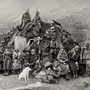 Saami indigenous family probably Norway, Lapps or Lapplander