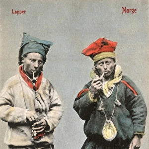 Two Saami Men smoking their pipes - Norway