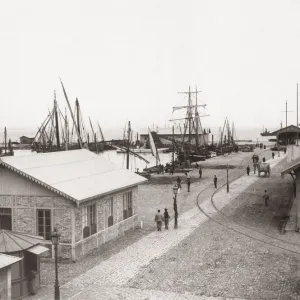 Sailing ships in the harbour, Cadiz, Spain, c. 1900