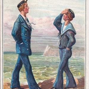 Two sailors on a Christmas card