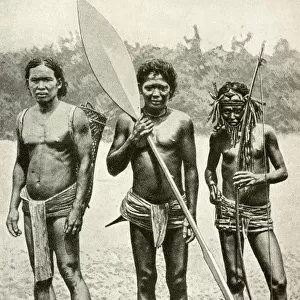 Three Sakai tribesmen, Malay States, South East Asia