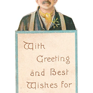 Sandwich board man on a Victorian Christmas card
