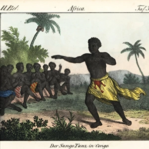 Sango man dancing in front of seated audience