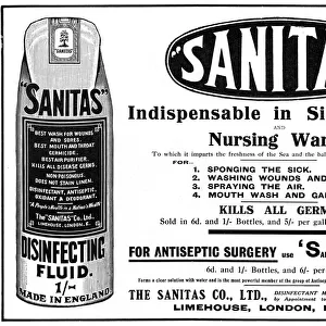 Sanitas disinfecting fluid advertisement, WW1