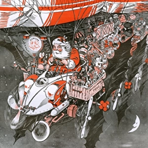 Santa Claus Flying Round The Earth In His New Aerial Car, by