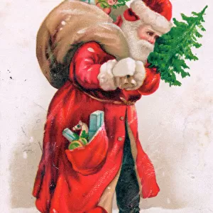 Santa Claus with presents on a Danish Christmas postcard