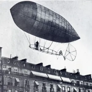 Santos-Dumont Airship No. 9 Print in Flight Over Buildings Santos-Dumont Airship No. 9 Print in Flight Over Buildings