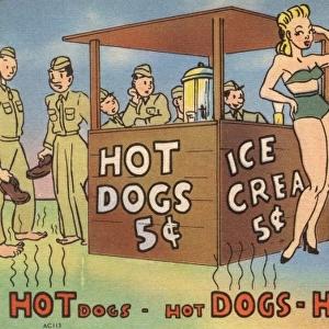Saucy WWII Postcard - Hot Dog Stand