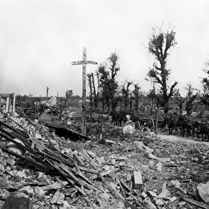 Scene in captured village, Western Front, WW1