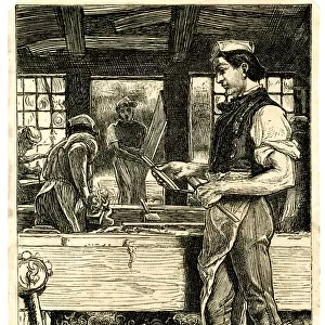 Scene in a carpenters workshop