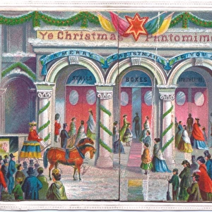 Scene outside a theatre on a Christmas card