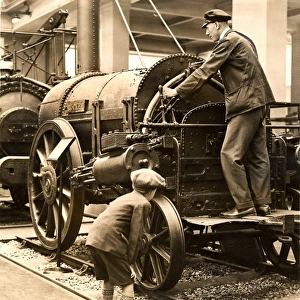 Schoolboy inspects the Rocket locomotive