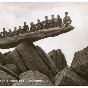 Schoolboys sitting on The Table Rock, Glyder Fach, Snowdon