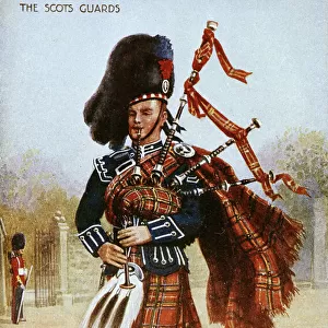 Scots Guard playing the bagpipes