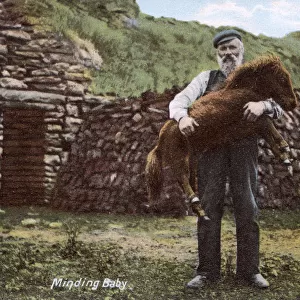 Scottish Crofter and young pony - Shetland Islands, Scotland