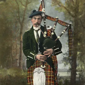 A Scottish Piper wearing McInnes Tartan