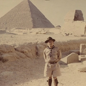 Scout leader in front of pyramid, Egypt