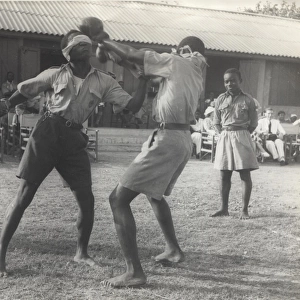 Scouts blindfold boxing in Ghana, West Africa