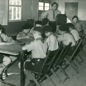 Print of Boy Scouts learning Morse code in the 1950s Print of Boy Scouts learning Morse code in the 1950s