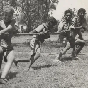 Print of Scouts playing tug of war Print of Scouts playing tug of war