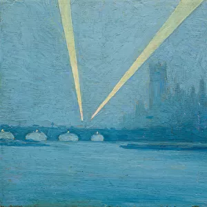 Searchlights by the Houses of Parliament, WW1