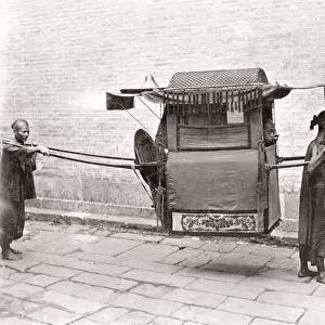 Sedan chair palanquin with bearers, China c. 1870 s