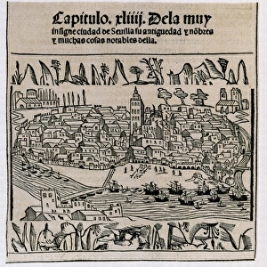 Sevilla in 1548. Xylography. SPAIN. Madrid. National