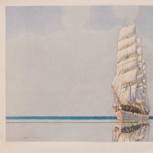 Ship in full sail on calm water
