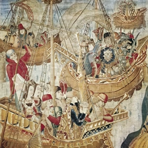 Ships (15th c. ). Gothic art. Tapestry. SPAIN