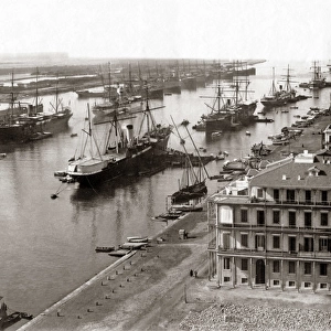 Ships in dock at Suez, Egypt, circa 1880s