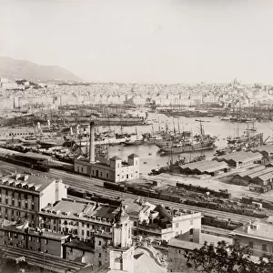 Ships in the port, harbour, at Genoa, Genova, Italy