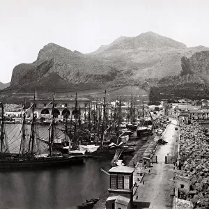 Ships tied up in harbour, Palermo, Sicily Italy Monte Pelleg