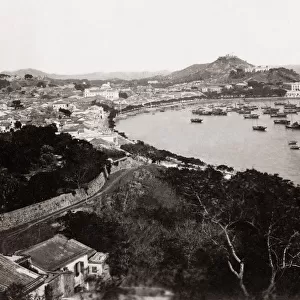 Ships tied up, harbour, Macau Macao (China) c. 1890