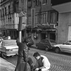 Shoe shine in street, Lisbon