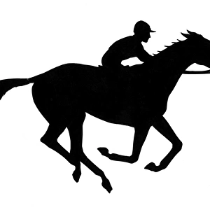 Silhouette of jockey and racehorse