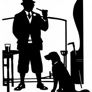 Silhouette of a local squire and his dog