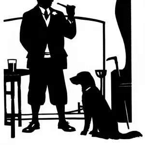 Silhouette of a local squire and his dog