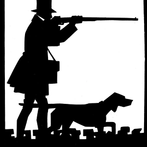 Silhouette of man and dog out hunting