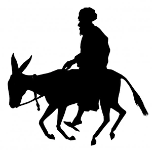 Silhouette of a man riding a donkey