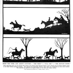 Silhouettes of a fox hunt in the York and Ainsty country