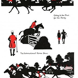 Silhouettes of horses in sporting activities