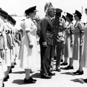 Sir George Sinclair inspecting UK policewomen, Cyprus