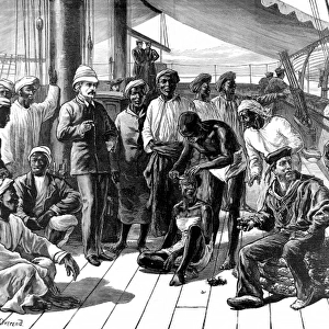 Sir Henry Morton Stanley and his African followers on board