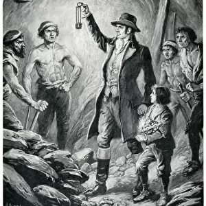 Sir Humphry Davy in a mine with his safety lamp