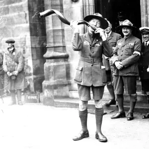 Sir Robert Baden-Powell playing the Kudu Horn, Birkenhead, 1