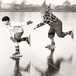 Skating on the ice at Rickmansworth, England, 1933