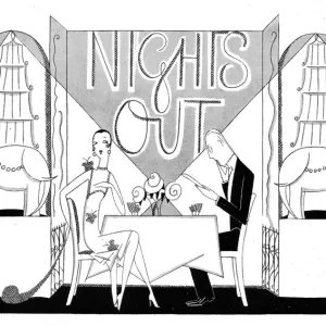 Sketch by Fish showing a couple on a Nights Out, 1926 at Cla